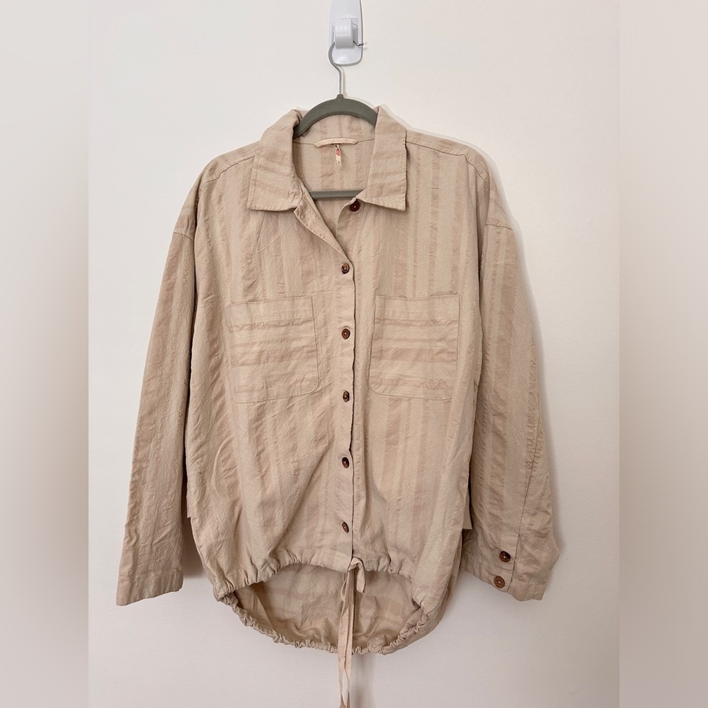 Free People Oversize Striped Shacket/Jacket in Cream - Size S